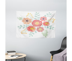 Pastel Folkloric Flowers Wide Tapestry