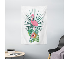 Pineapple Flamingo Botany Tapestry