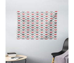 Skulls Red Hearts Wide Tapestry