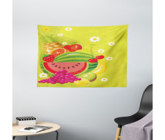 Cartoon Natural Food Daisies Wide Tapestry