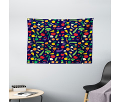 Vegetables and Fruits Cartoon Wide Tapestry