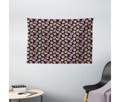 Sugar Skulls Flowers Wide Tapestry