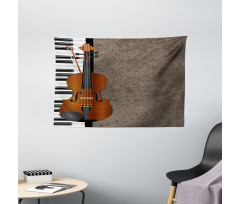 Piano and Violin Grunge Art Wide Tapestry