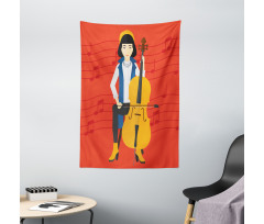 Cartoon Woman Playing Music Tapestry