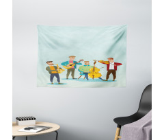 Cartoon Happy Band Concert Wide Tapestry