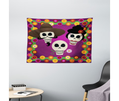 Folk Sugar Skulls Wide Tapestry