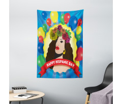 Pop Art Girl and Balloons Tapestry