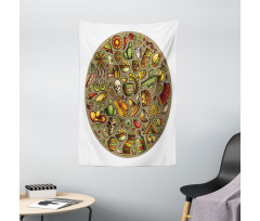 Colorful Doodles in Square Tapestry