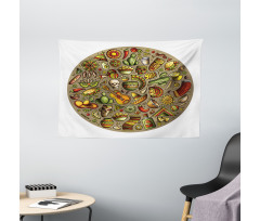 Colorful Doodles in Square Wide Tapestry