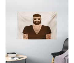 Tattooed Hipster Cartoon Wide Tapestry