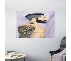 Muscular Boy with Tattoos Wide Tapestry