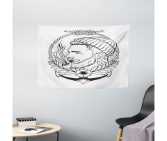 Outline Sailor with Pipe Wide Tapestry