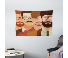 Male Hipster Characters Wide Tapestry