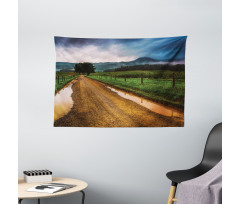 Puddles on Dirt Road Wide Tapestry