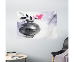 Watercolor Coral Vase Orchid Wide Tapestry