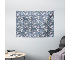 Soft Tones Neat Floral Art Wide Tapestry