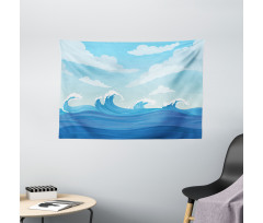 Blue Tones Ocean Illustration Wide Tapestry