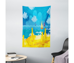 Vibrant Seaside Cartoon Scene Tapestry