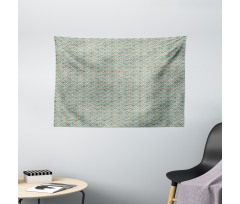 Grunge Cartoon Fish Doodle Art Wide Tapestry