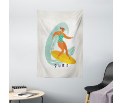 Woman Surfer on the Waves Art Tapestry