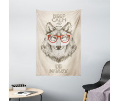 Hipster Wolf Be Smart Tapestry