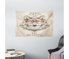 Hipster Wolf Be Smart Wide Tapestry