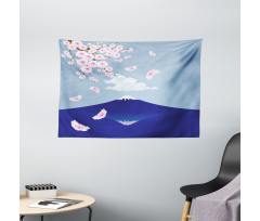 Mountain and Cherry Blossoms Wide Tapestry