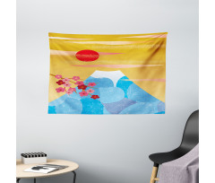 High Cliff Silhouette Flowers Wide Tapestry