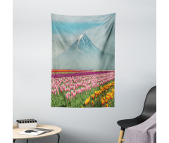 Colorful Japanese Tulips Field Tapestry