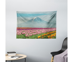 Colorful Japanese Tulips Field Wide Tapestry