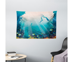 Underwater Elements Diver Wide Tapestry