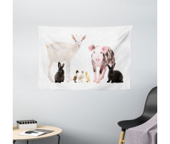 Ducks Pig Goat Bunnies Wide Tapestry