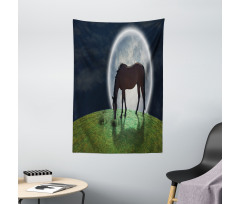 Horse on Hill Full Moon Tapestry