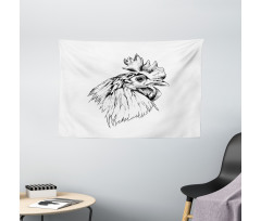 Rooster Head Portrait Wide Tapestry