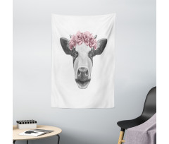 Cow with Roses Wreath Tapestry