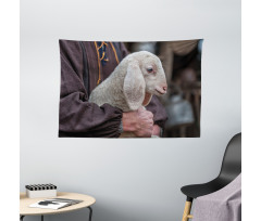 Baby Lamb Old Man Wide Tapestry