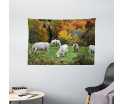 Cows on Autumn Hill Wide Tapestry