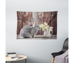 Rabbit Daisy Wooden Wide Tapestry