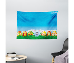 Cartoon Easter Rabbit Wide Tapestry