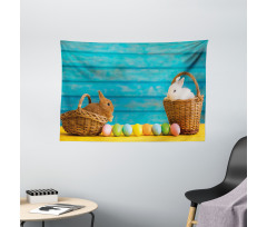 Rabbits in Baskets Wide Tapestry