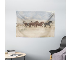 Wild Mustang Horses Art Wide Tapestry