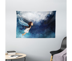 Magical Winged Girl in Sky Wide Tapestry