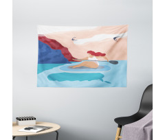 Girl on Surfboard Seascape Wide Tapestry