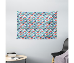 Colorful Cartoonish Piranha Wide Tapestry