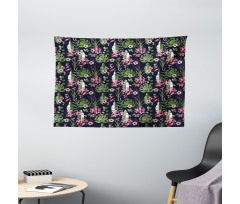 Palm Leaves Flowers Wide Tapestry