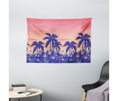 Palm Tree Toucan Sunset Art Wide Tapestry