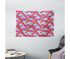 Vivid Tones Hibiscus Flowers Wide Tapestry