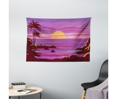 Retro Style Cartoon Beach Wide Tapestry