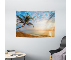 Exotic Sandy Beach Palm Tree Wide Tapestry