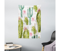 Watercolor Exotic Cactus Tapestry